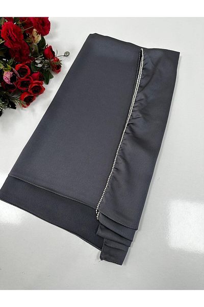 LadyCoco Μεταξωτό σάλι Ντουμπάι με λεπτομέρεια από πέτρα ανθρακί - JJ0213