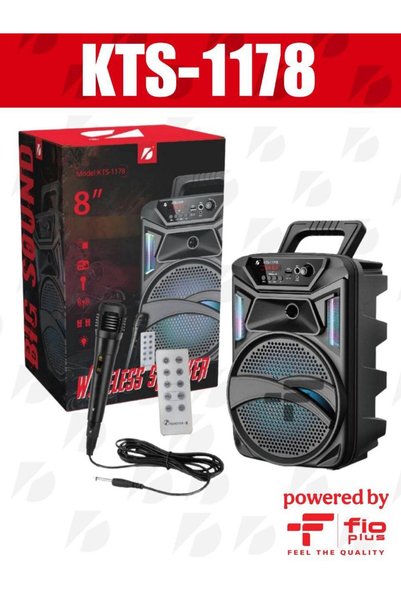 FİOPLUS 8" karaoke mikrofon hediyeli KUMANDALI Bluetooth hoparlör Led Işıklı ...
