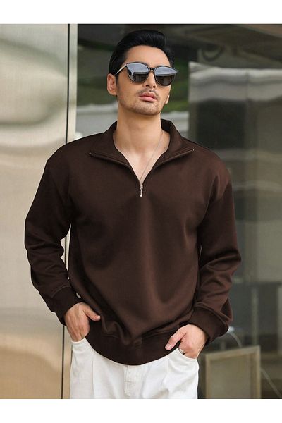 BayBayan Ανδρικό φούτερ με μισό φερμουάρ Oversize Stand Collar