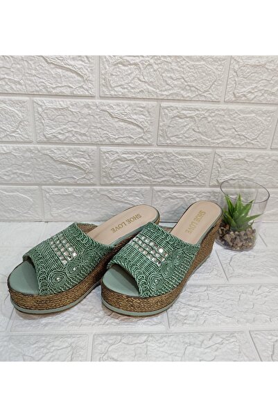 FHM AYDOGDU Green Stone Padded Sole Knitted Slippers-571