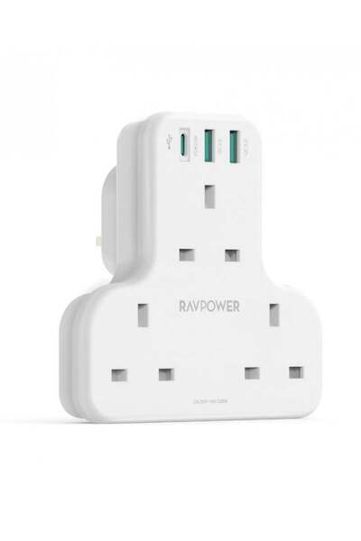 RavPower شاحن RP-PC1036 PD Pioneer 20W 3 منافذ إصدار أبيض مع 3 مقابس تيار متردد