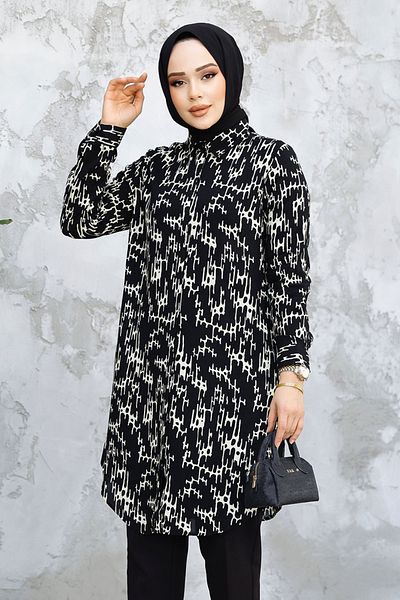 Neva Style Tunica hijab cu model negru - 11722S