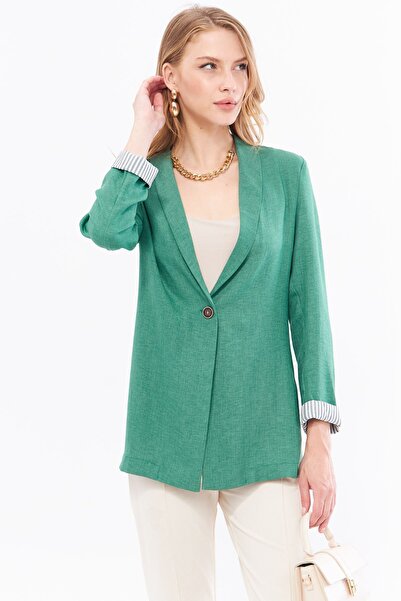 armonika Дамско яке с едно копче на зелени бадемови райета ARM-22K001122