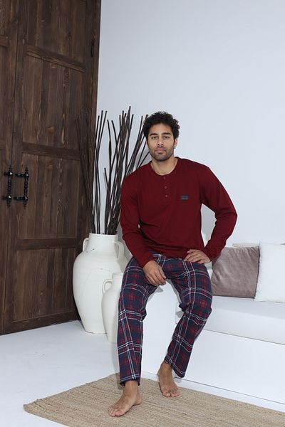 CALİA Men's Combed Single Jersey Long Sleeve Pajama Set