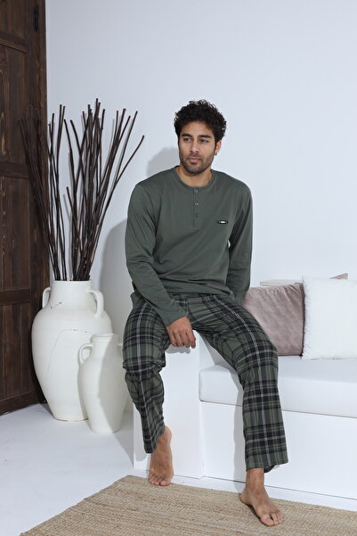 CALİA Men's Combed Single Jersey Long Sleeve Pajama Set