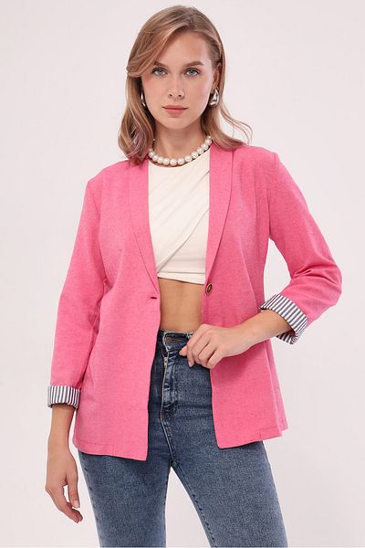 armonika Női fukszia ujjú csíkos, egygombos kabát ARM-22K001122