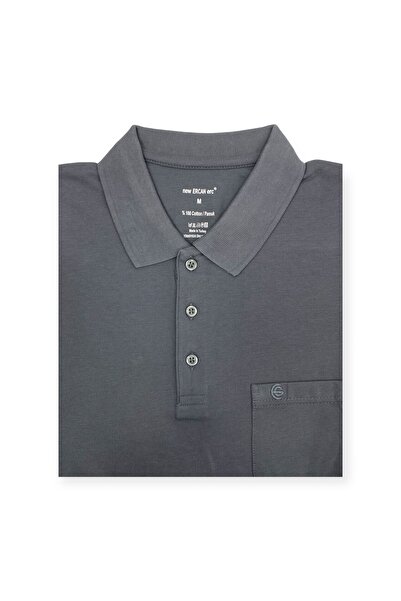 ercan triko تي شيرت رجالي كلاسيكي بياقة بولو وجيب منسوج بلون مدخن 7001