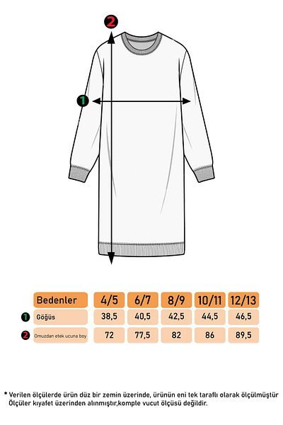 Toontoy Girl's Crew Neck Slit Ruffle Detailed Embroidered Dress