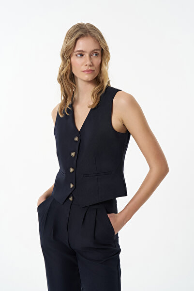 Quzu Vestă bleumarin - cu nasturi în față