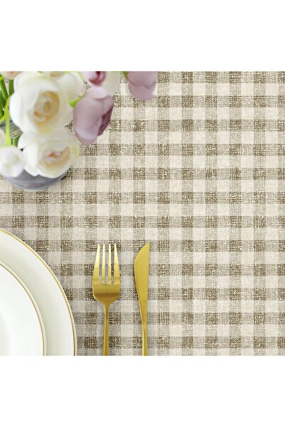 Evim Dark Brown Canvas Plaid Tablecloth - Liquid Proof and Stain Resistant