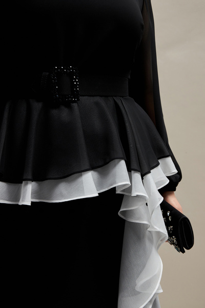 İnce işleme ve Fırfır detaylı Midi boy Abiye Şifon Elbise