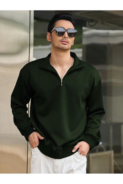 BayBayan Ανδρικό φούτερ με μισό φερμουάρ Oversize Stand Collar
