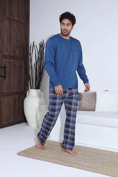 CALİA Set de pijamale cu mânecă lungă din bumbac pieptănat pentru bărbați