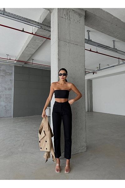 LİMABEL Mystery Milano New Season Ivan Queen Women's Jeansvibe Mom Fit High Waist Narrow Leg Black Denim Pants