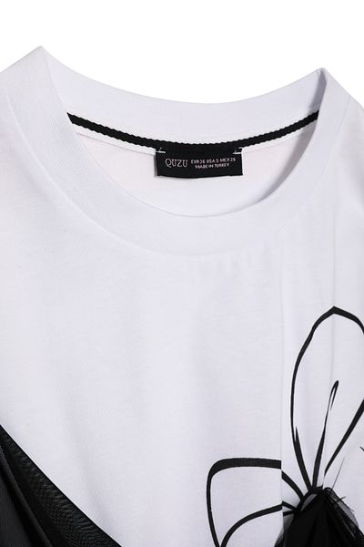 Quzu Tricou cu cravată din tul cu imprimeu alb