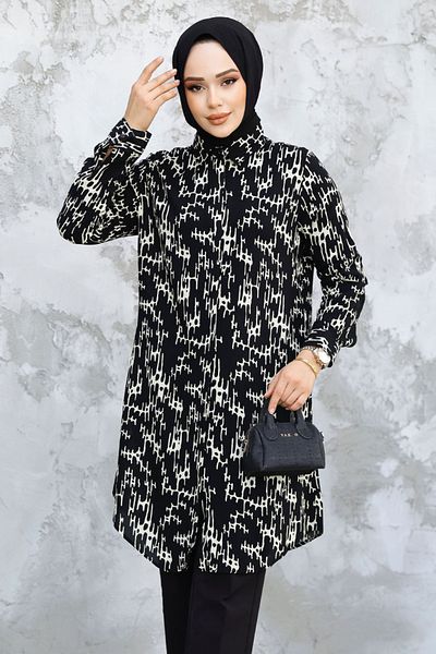 Neva Style Tunica hijab cu model negru - 11722S