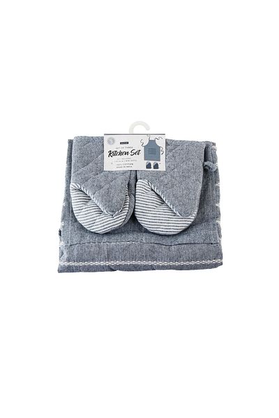 Orange Bed & Bath Kitchen Set | 100% Cotton Kitchen Set 3 Pieces - Dark Grey