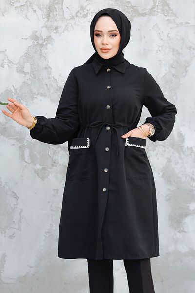 Neva Style Șapcă neagră hijab cu nasturi 91781S