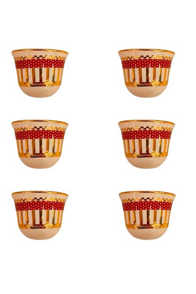 DUKKANI ISTANBUL 6-Piece Cupless Porcelain Gawa Coffee Cup - Red Points Gold Mirror