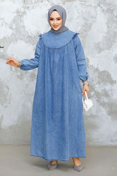 Neva Style Rochie de denim albastru Hijab - 19140M