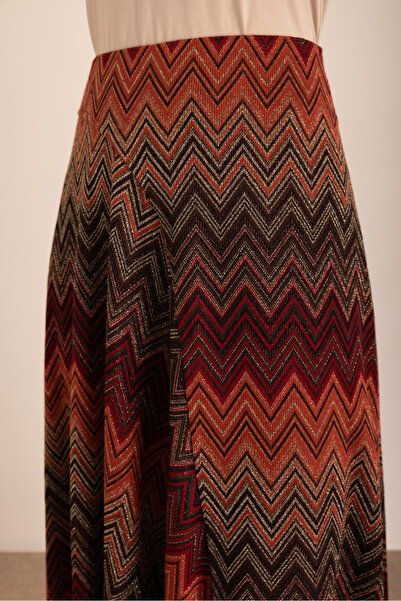 Aker Desenli Simli Verev Kuplu Örme Etek