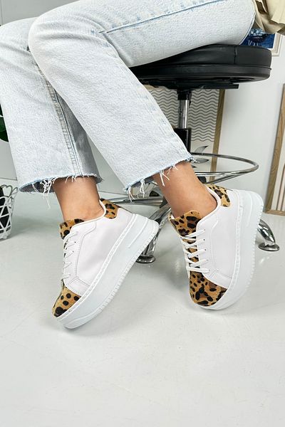 Allyup Pantofi de damă casual, alb, leopard, cu șireturi, ușoare, groase, cu talpă înaltă, pantofi sport pentru mers 065