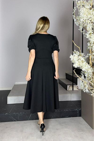 gesmoda Model G1280 - Rochie evazată cu mâneci cu balon negru