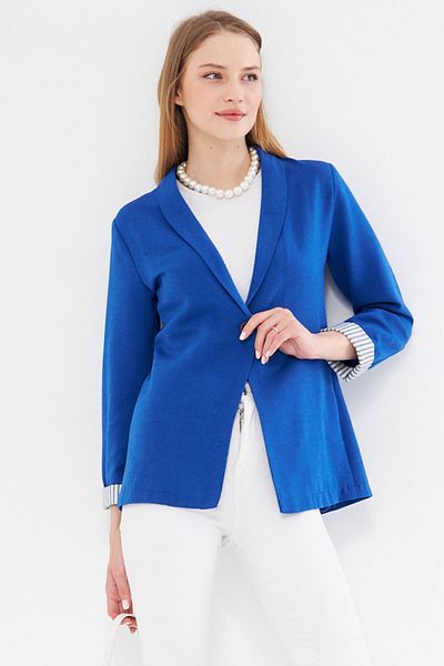 armonika Women's Saks Sleeve Striped Single Button Jacket ARM-22K001122