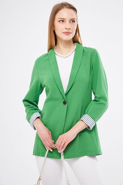 armonika Dámská světle zelená proužkovaná bunda s jedním knoflíkem ARM-22K001122