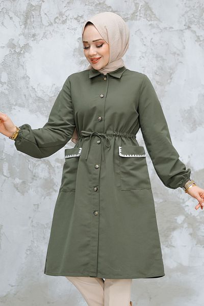 Neva Style Buttoned Khaki Hijab Cap 91781Hk
