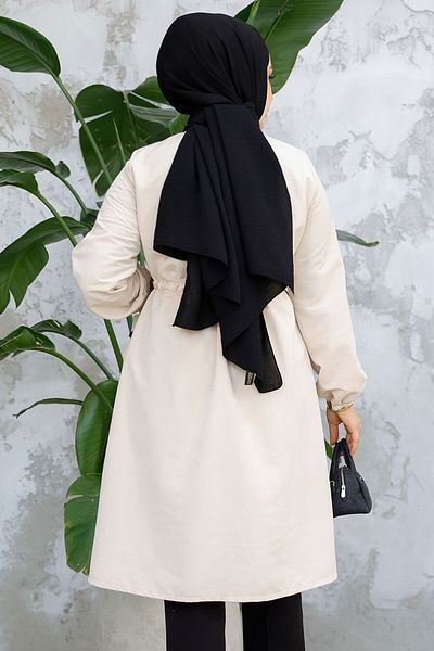 Neva Style Șapcă Hijab Bej - Cu nasturi, Model 91781BEJ