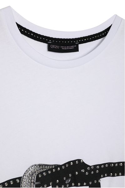 Quzu Tricou cu mânecă scurtă cu imprimeu cu centură alb