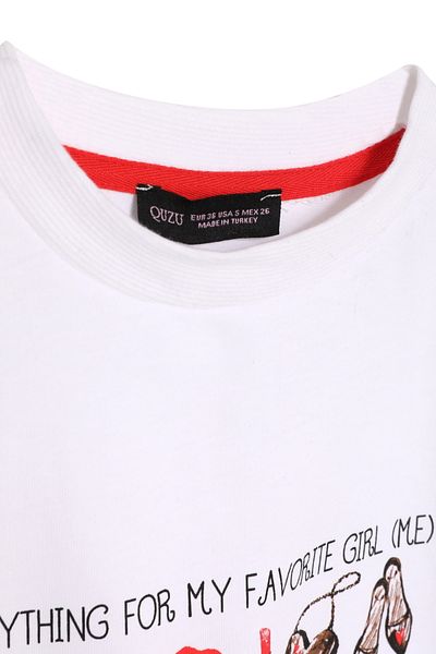 Quzu Tricou cu mânecă scurtă cu model de culoare albă