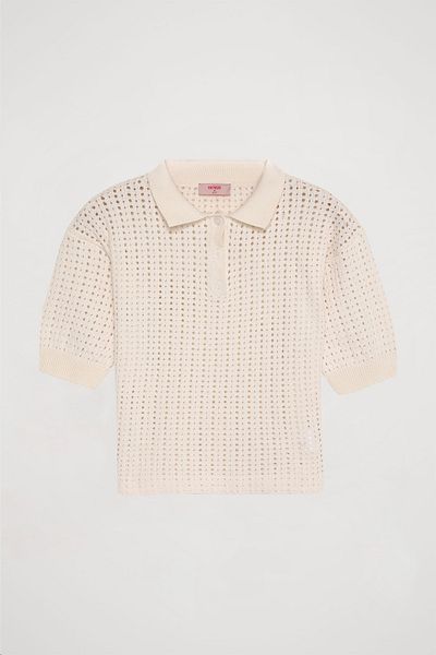 Quzu Polo Neck Perforated Thin Knitwear Ecru