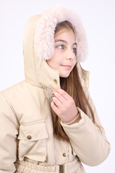 Toontoy Κοριτσίστικο παλτό με κουκούλα με επένδυση από γούνα