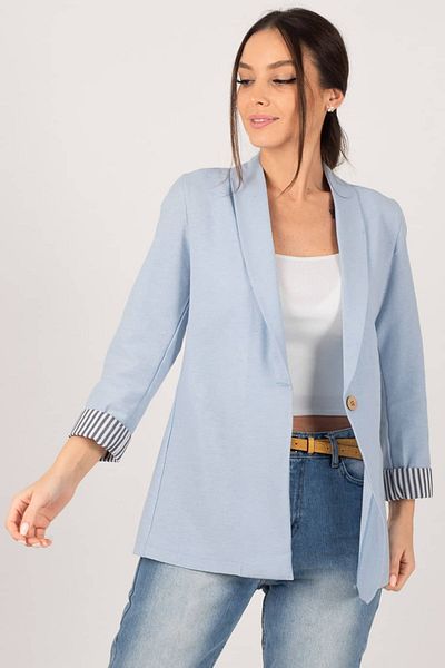 armonika Jachetă de damă Baby Blue cu dungi cu un singur nasture ARM-22K001122