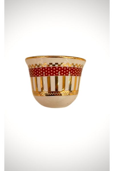 DUKKANI ISTANBUL 6-Piece Cupless Porcelain Gawa Coffee Cup - Red Points Gold Mirror