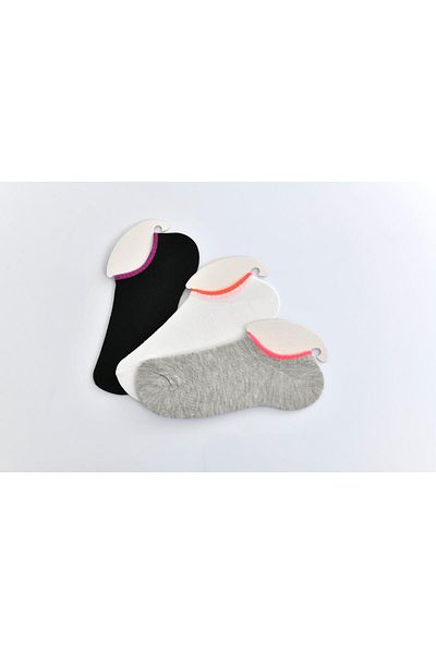 BS Parıltı White Corded Cotton Ankle Patterned Colorful Socks Set (3 Pieces)