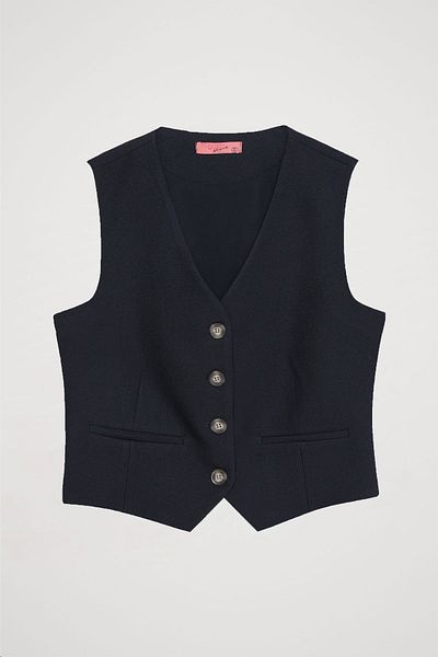 Quzu Navy Blue Vest with Button on the Front