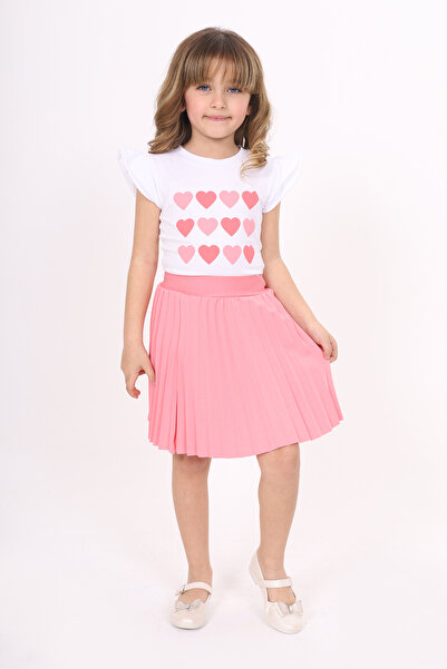 Toontoy Girl's Sleeve Ruffle Heart Printed Skirt Set