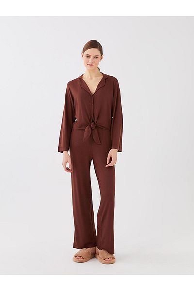 LC Waikiki Shirt Collar Plain Long Sleeve Women's Pajama Set