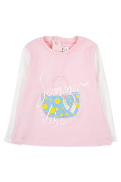 Mavipink Bebek %100 Pamuk Summer Baskılı Pembe Uzun Kol T-Shirt