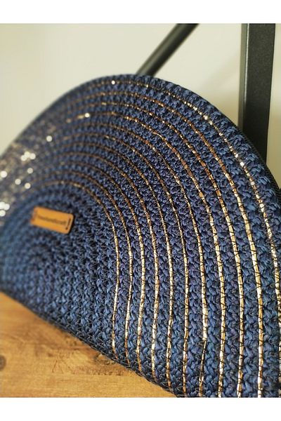 Tresshandicraft Navy Blue-Gold Clutch Bag, Handbag