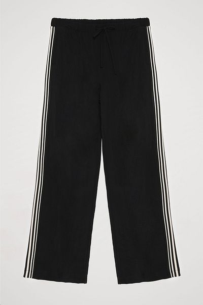 Quzu Double Stripe Elastic Waist Trousers Black