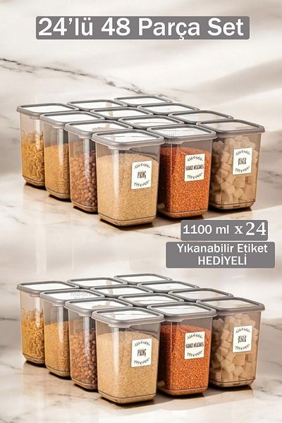 Home Mina 24-Piece 48 Piece Food and Grocery Storage Container Kitchen and Pantry Organizer Set 24 X 1.10 Lt