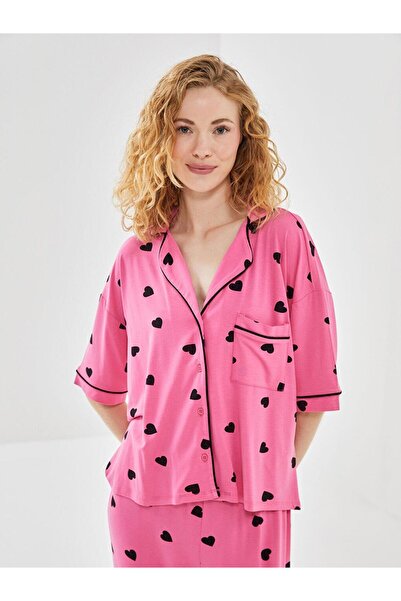 LC Waikiki LCW DREAM Pembe Gömlek Yaka Desenli Kadın Pijama Takımı T T
