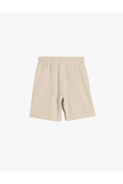 Koton Print Detailed Tie Waist Cotton Beige Boy Shorts 5Skb40079Tk