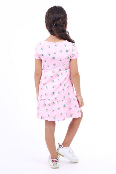 Toontoy Girl's Crew Neck Full Strawberry Print Dress