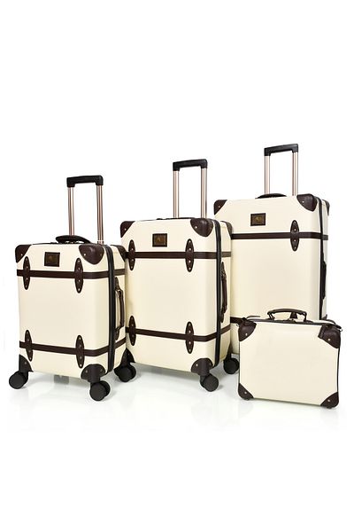 MORANO Classic Morano Leather Luggage Set 4 Pieces Beige and Coffee Sizes 28''24''20'' Inch