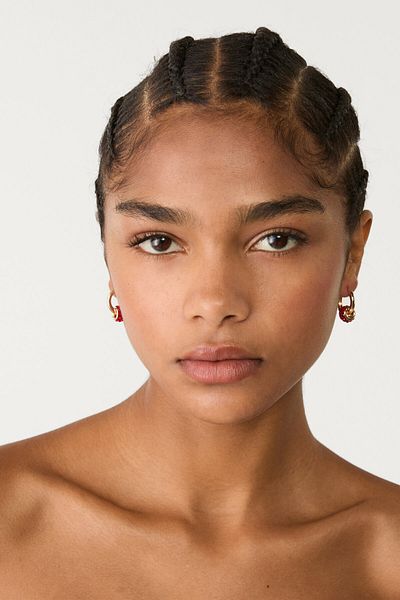 Stradivarius Set of 2 rhinestone heart hoop earrings
